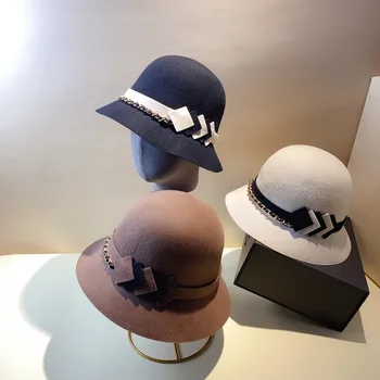 Jesensko-zimski šešir-polucilindar u britanskom retro stilu, crno-bijele vune šešir u kavez, jadna šešir, šešir ribar za odmor