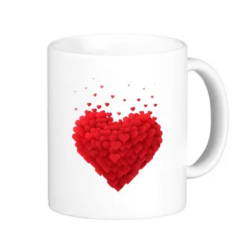 Valentinovo Bijeli u Obliku Srca s Uzorkom Crvenih Srca Klasična Bubalo Bijela Keramika Keramike Poklon Šalica Kave s Mlijekom s Ručkama od 350 ml