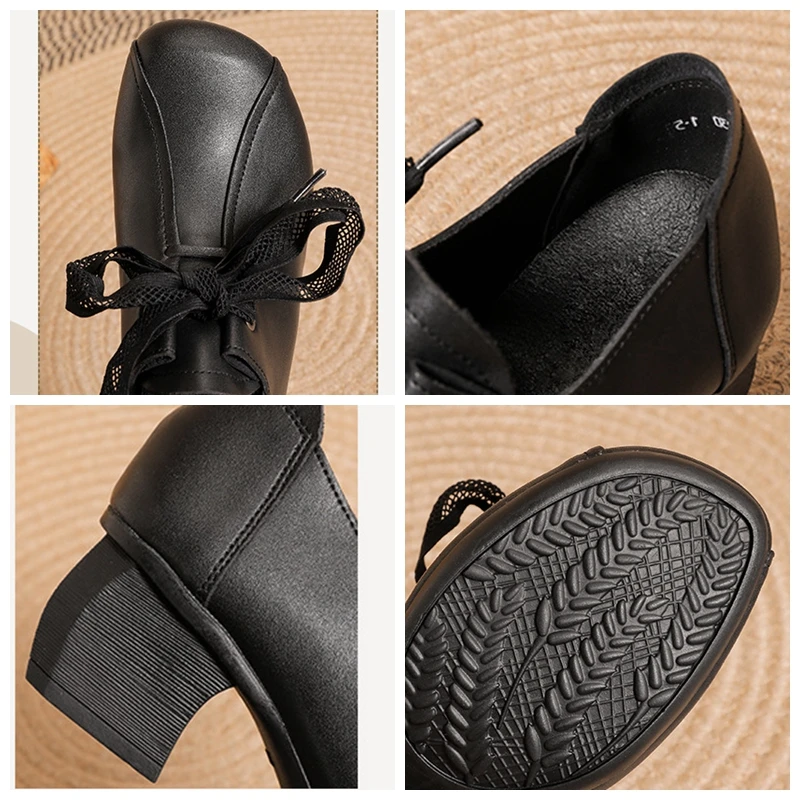 Koznoy 4,5 cm, Etnička cipele od prave Kože u retro stilu, Udoban proljeće-jesen ženske cipele na nisku Petu sa uvezivanje, Meka ženska obuća bez spajala s okruglim vrhom 2