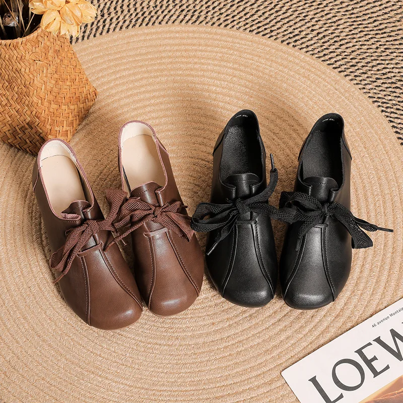 Koznoy 4,5 cm, Etnička cipele od prave Kože u retro stilu, Udoban proljeće-jesen ženske cipele na nisku Petu sa uvezivanje, Meka ženska obuća bez spajala s okruglim vrhom 3