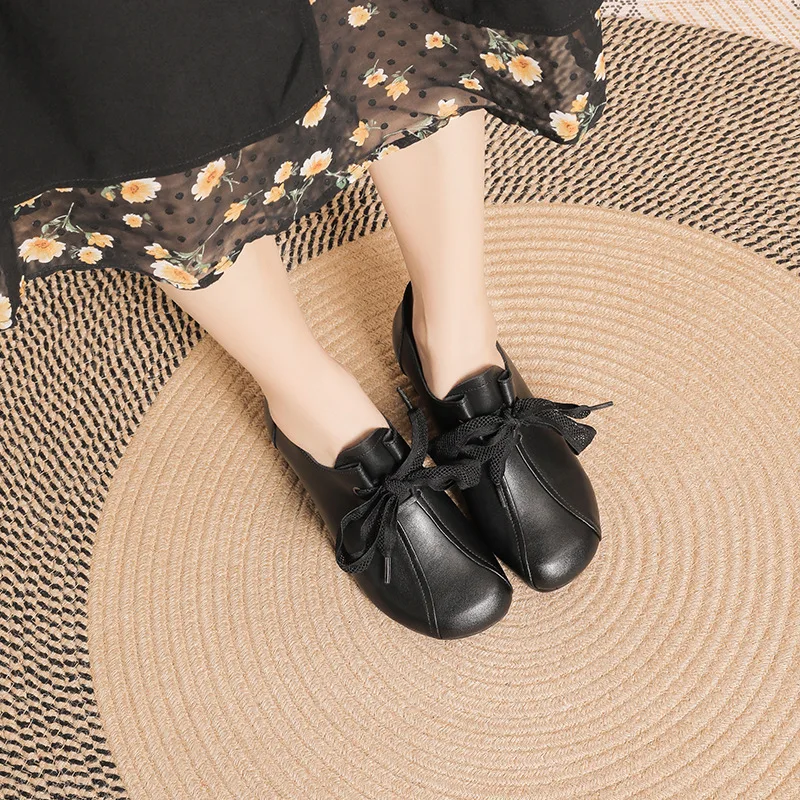 Koznoy 4,5 cm, Etnička cipele od prave Kože u retro stilu, Udoban proljeće-jesen ženske cipele na nisku Petu sa uvezivanje, Meka ženska obuća bez spajala s okruglim vrhom 5